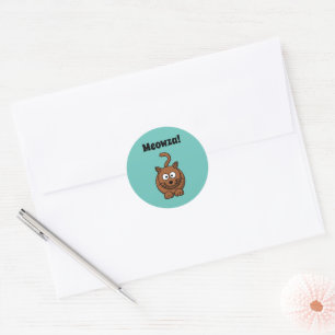 Pegatina Redonda ¡Meowza! Funny Brown Kitty Cat Personalizado Desig