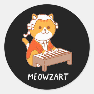 Pegatina Redonda Meowzart Cat Pun Clic Music Piano Funny