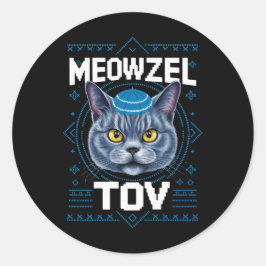Pegatina Redonda Meowzel Tov Hanukká Gato Festivo Judío