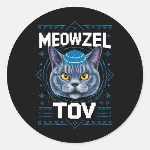 Pegatina Redonda Meowzel Tov Hanukká Gato Festivo Judío
