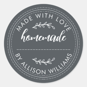 Pegatina Redonda Mercaderías caseras rusticas caseras improvisadas