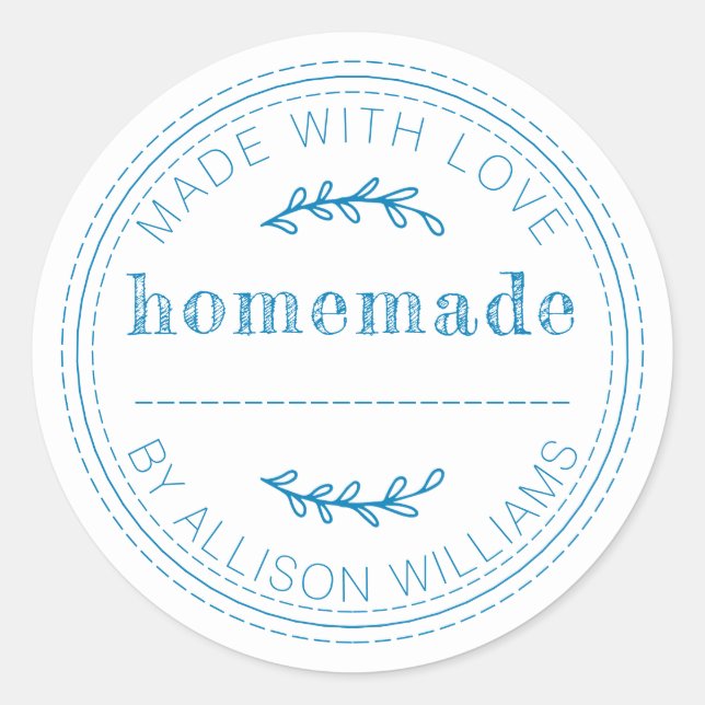 Pegatina Redonda Mercaderías Rusas Hadas Caseras Jam Can Blue White (Anverso)