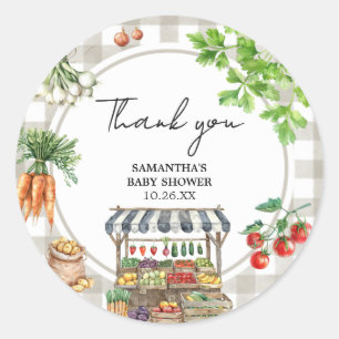 Pegatina Redonda Mercado de agricultores Baby Shower de producción 
