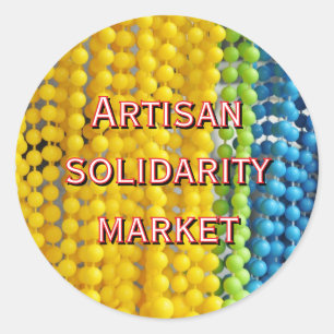 Pegatina Redonda Mercado de artesanías por la solidaridad