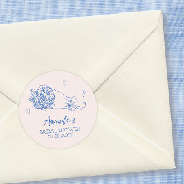 Pegatina Redonda Mercado de Flores de Granjero Dibujado a Mano para