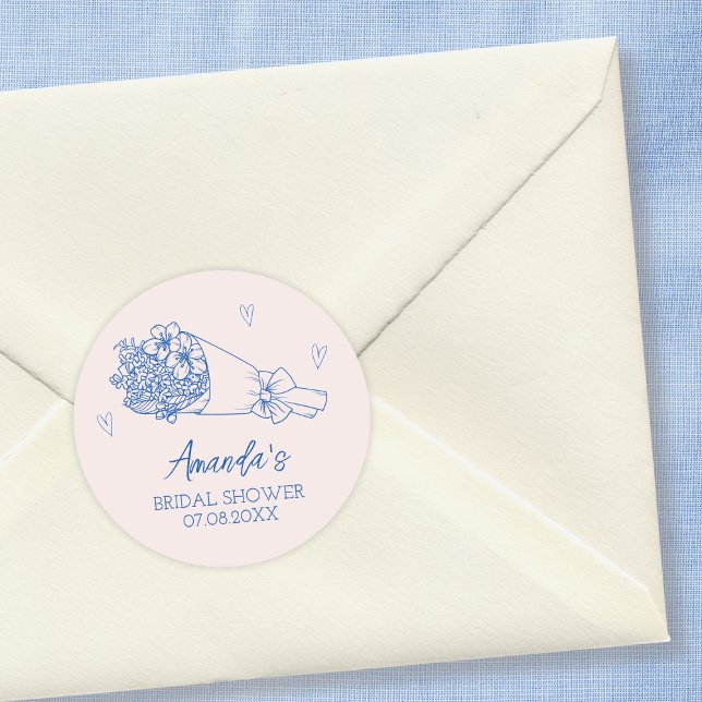 Pegatina Redonda Mercado de Flores de Granjero Dibujado a Mano para (Flowers Farmers Market Hand Drawn Bridal Shower Classic Round Sticker)