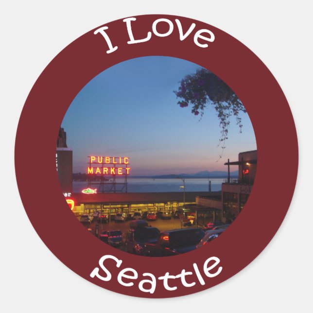 Pegatina Redonda Mercado de lugares de interés turístico (Anverso)