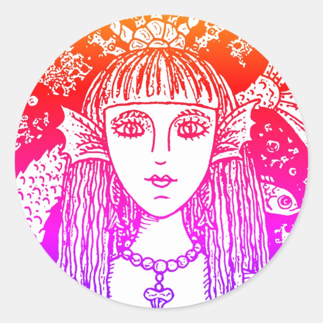 PEGATINA REDONDA MERCADO GÓTICO, FANTASÍA DEL MAR NEGRO WHIMSY CLA (Anverso)