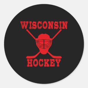 Pegatina Redonda Mercancía de Hockey de Wisconsin Hockey de Wiscons