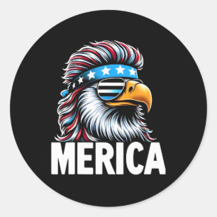 Pegatina Redonda Merica Eagle Mullet Sungles Eeuu Bandera Estadouni