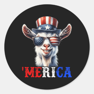 Pegatina Redonda Merica Goat Patriótico 4 De Julio Niños Graciosos