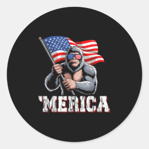 Pegatina Redonda Merica Gran Bandera Americana Patriótica Sasquatch