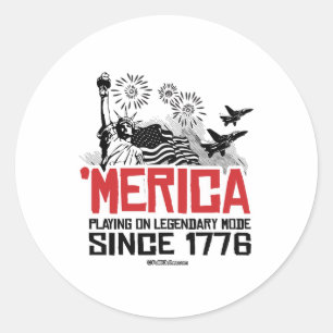 Pegatina Redonda 'Merica - Jugando en modo legendario desde 1776