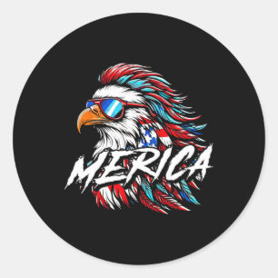 Pegatina Redonda Merica Mullet Eagle Gracioso 4 De Julio