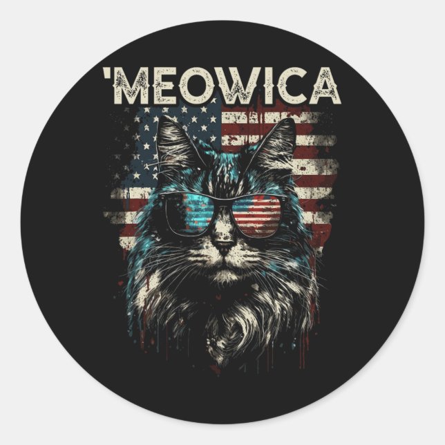 Pegatina Redonda Merica Patriótica Maine Coon Cat (Anverso)