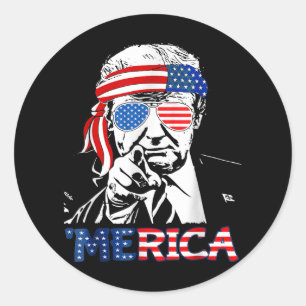 Pegatina Redonda Merica Shirt Felíz 4 De Julio Merica Trump