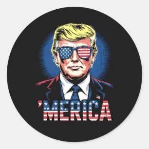 Pegatina Redonda Merica Trump 4 De Julio Retro Vintage De Estados U