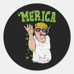 Pegatina Redonda Merica Trump Bae Smoed Weed Funny Stoner Gift