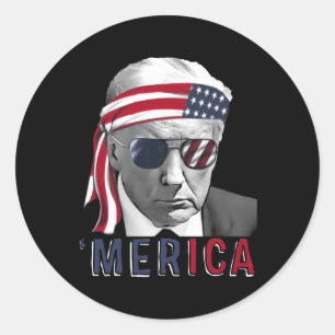 Pegatina Redonda Merica Trump Feliz 4 De Julio Bandera Norteamerica