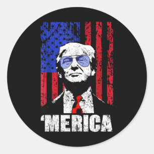 Pegatina Redonda Merica Trump Feliz 4 De Julio Bandera Norteamerica