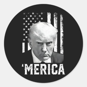 Pegatina Redonda Merica Trump Feliz 4 De Julio Bandera Norteamerica