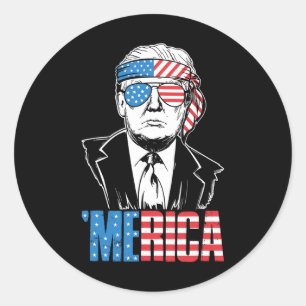 Pegatina Redonda Merica Trump Feliz 4 De Julio Bandera Norteamerica