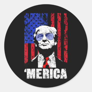 Pegatina Redonda Merica Trump Feliz 4 De Julio Bandera Norteamerica