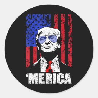 Pegatina Redonda Merica Trump Feliz 4 De Julio Bandera Norteamerica