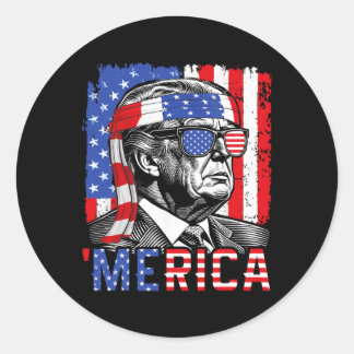 Pegatina Redonda Merica Trump Feliz 4 De Julio Divertida Bandera Es
