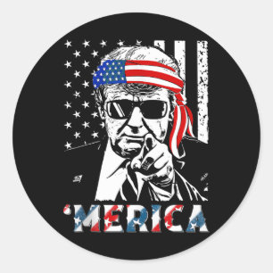 Pegatina Redonda Merica Trump Feliz 4 De Julio Usa Patriótico Hombr