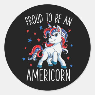 Pegatina Redonda Merico, Chicas De Camisas Americornio Unicornio 4 