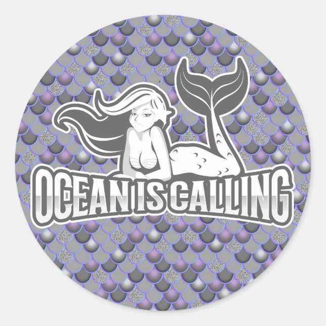 Pegatina Redonda Mermaid Cute Gray (Anverso)