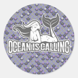 Pegatina Redonda Mermaid Cute Gray