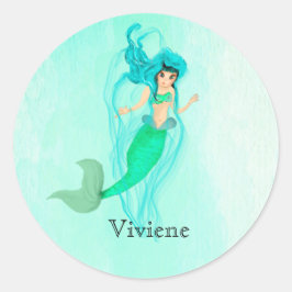 Pegatina Redonda Mermaid Green Mermaid Tail Girly