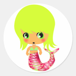 Pegatina Redonda mermaid mágica chibi 3