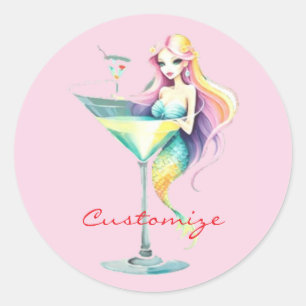Pegatina Redonda Mermaid Martini Chica Thunder_Cove