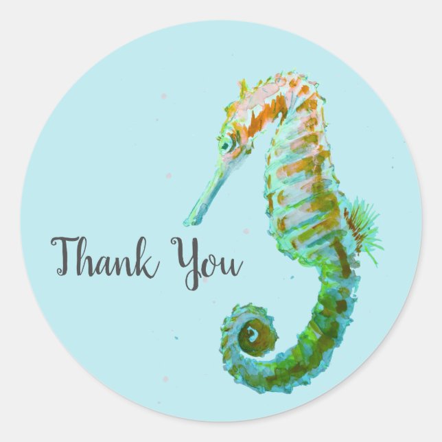 Pegatina Redonda Mermaid Ocean Seahorse Fiesta Gracias Pegatinas (Anverso)