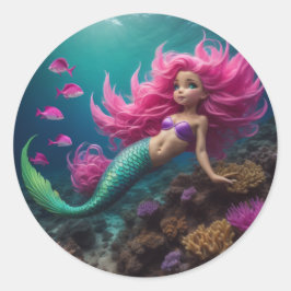 Pegatina Redonda Mermaid Pink