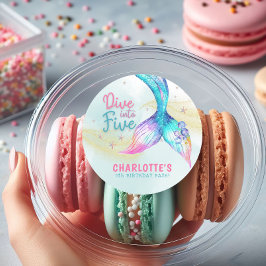 Pegatina Redonda Mermaid tail Dive into Five Glitter Sticker