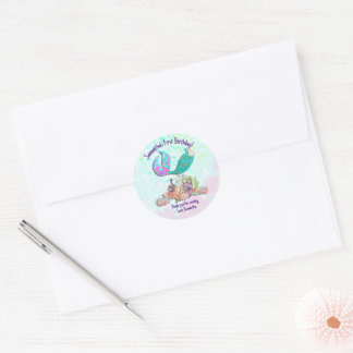 Pegatina Redonda Mermaid Tail Under the Sea Birthday