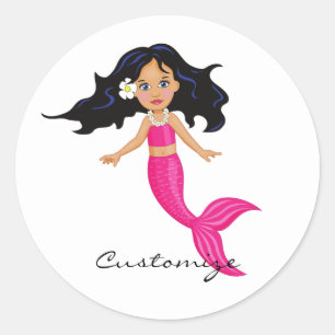 Pegatina Redonda Mermaid Thunder_Cove de cola rosa