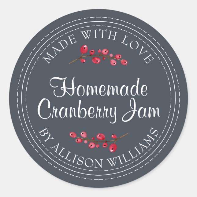 Pegatina Redonda Mermelada Casera De Arándanos En Conserva Navidad  (Anverso)