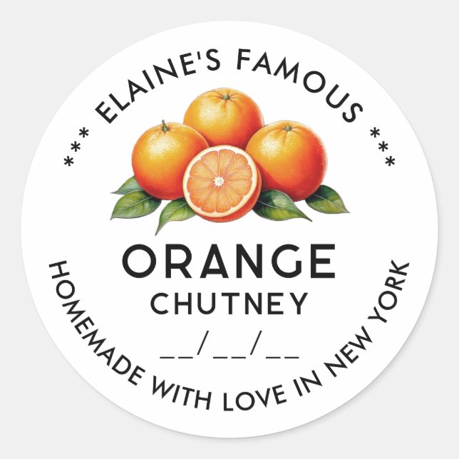 Pegatina Redonda Mermelada casera de naranja chutney (Anverso)
