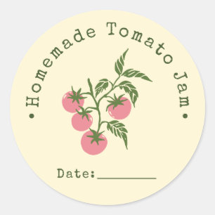 Pegatina Redonda Mermelada Casera de Tomate Fecha de Envasado Rosa