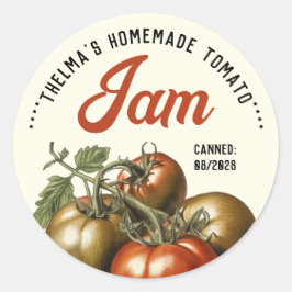Pegatina Redonda Mermelada casera personalizada de tomate conserva 