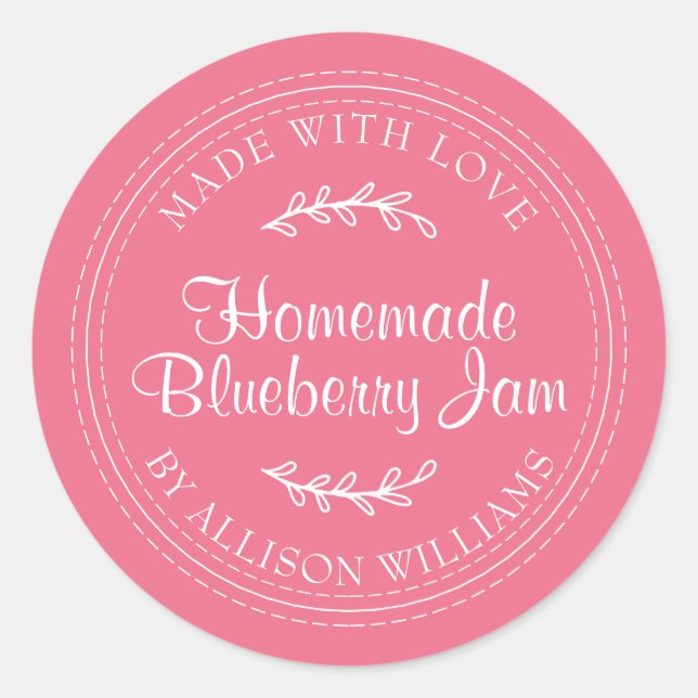 Pegatina Redonda Mermelada Casera Rústica de Arándano en Conserva R (Anverso)