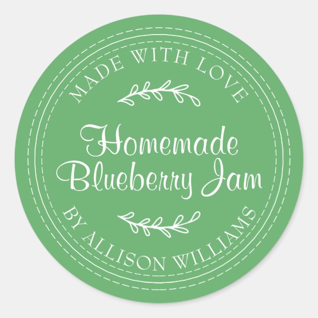 Pegatina Redonda Mermelada Casera Rústica de Arándano Puede Verde V (Anverso)