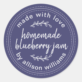 Pegatina Redonda Mermelada Casera Rústica de Arándanos en Conserva