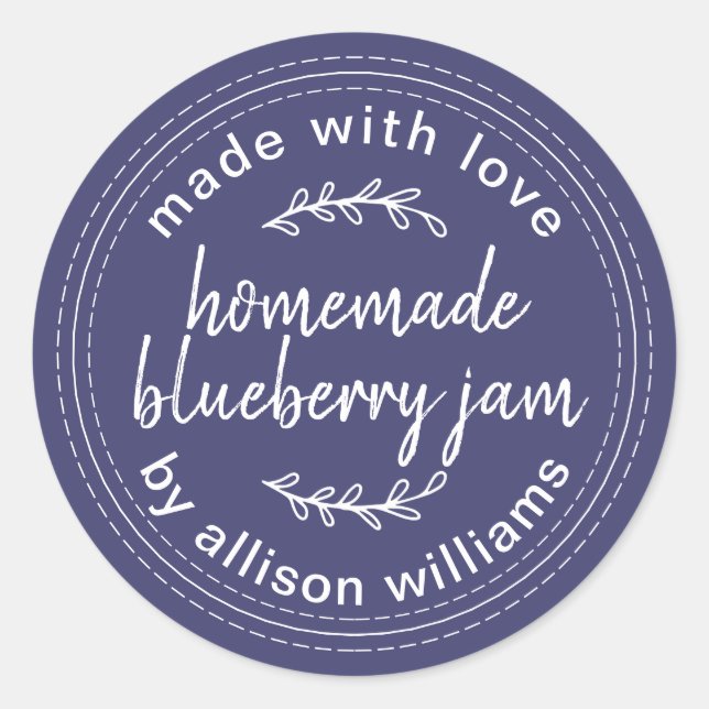 Pegatina Redonda Mermelada Casera Rústica de Arándanos en Conserva  (Anverso)