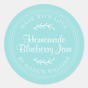 Pegatina Redonda Mermelada Casera Rústica de Arándanos en Conserva 